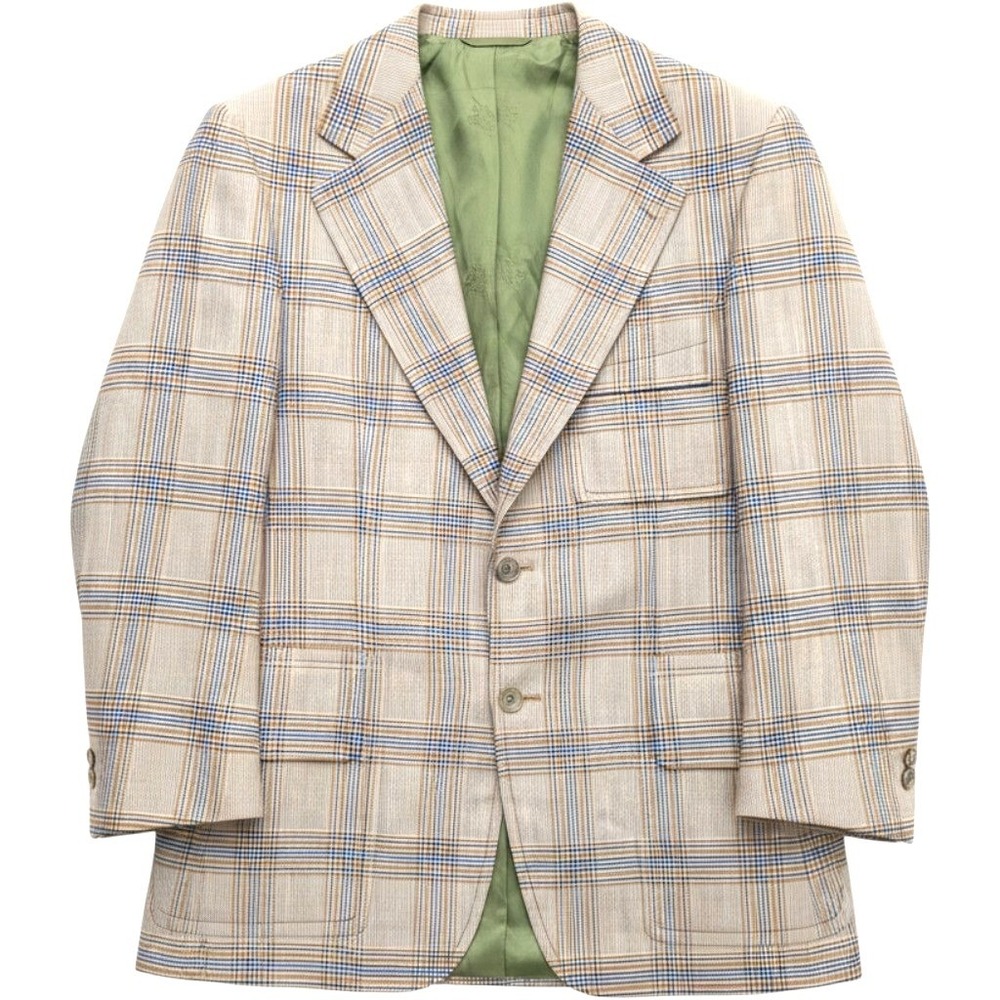 Vintage Burberrys Inner Circle Plaid Blazer Tan Blue 41 Sport Coat Beverly Hills
